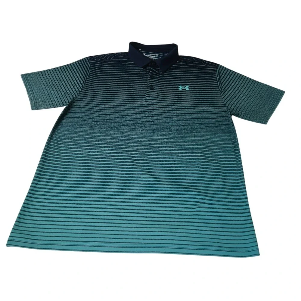 Under Armour Playoff Polo Shirt‎ Mens XL Orange Teal Striped HeatGear Lot 2pc